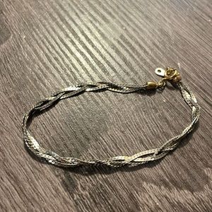 Vintage 1980s Braided Woven Silver and Gold Women’s Wrist Bracelet